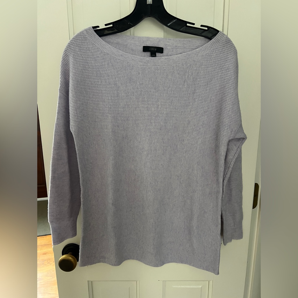 J Crew Light Lavender Boatneck Wool Blend Sweater Soft Pastel Euc
